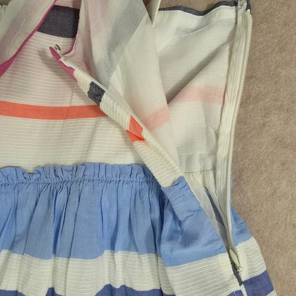 GAP Rainbow Striped Maxi Sun Dress Sz M Tiered Empire Waist Boho Cottage Coastal